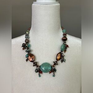 Necklace Boho Southwest Turquoise Blue Multicolor Chunky Beaded Strand Natural